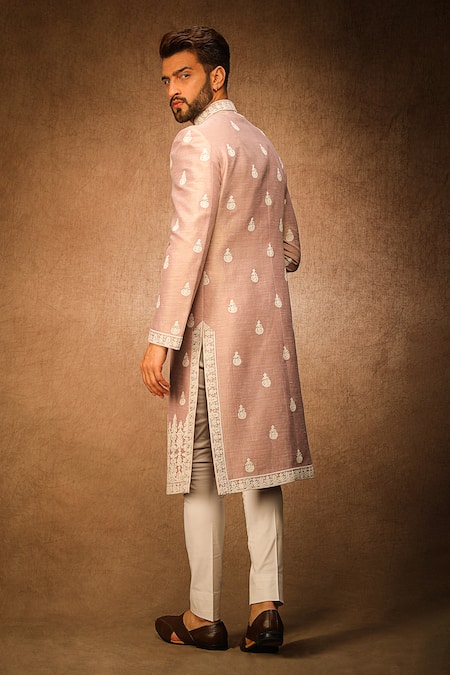 Shop Char Chaand Purple Silk Embroidery Dori Sherwani Set at Aza Fashions Shop_Char Chaand_Purple Silk Embroidery Dori Sherwani Set _at_Aza_Fashions