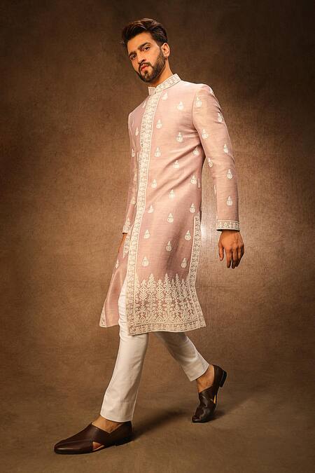 Char Chaand Purple Silk Embroidery Dori Sherwani Set Online at Aza Fashions Char Chaand_Purple Silk Embroidery Dori Sherwani Set _Online_at_Aza_Fashions