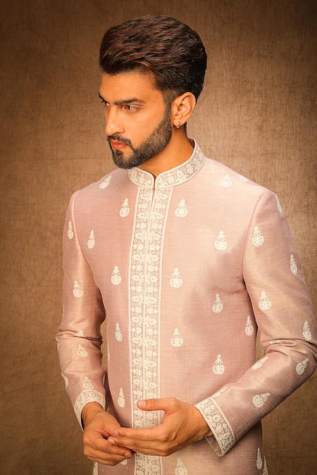 Shop Char Chaand Purple Silk Embroidery Dori Sherwani Set Online at Aza Fashions Shop_Char Chaand_Purple Silk Embroidery Dori Sherwani Set _Online_at_Aza_Fashions