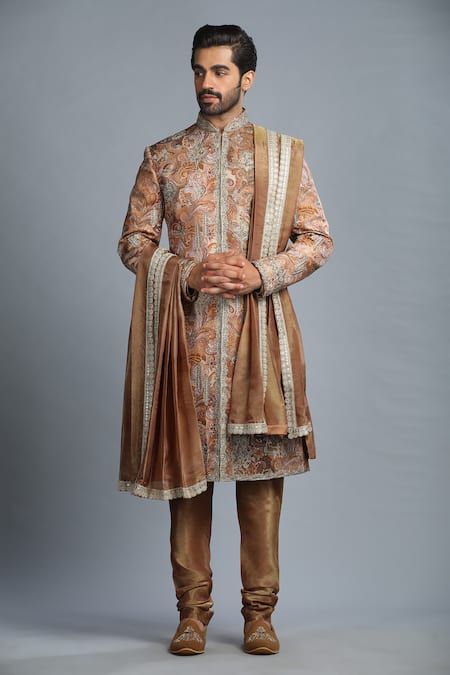 Char Chaand Paisley Print Sherwani Set 