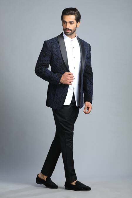 Char Chaand_Black Polyester Diamonds, Embroidery Glass Bead Tuxedo Set _Online_at_Aza_Fashions