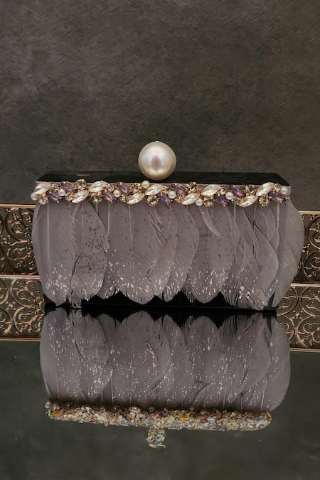 Adwita Bags & Jewels Kara Feather & Crystal Embellished Clutch Bag 