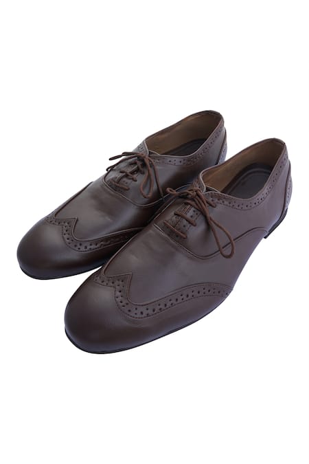 SCHON ZAPATO Brown Textured Lace Up Vegan Leather Brogue Shoes 