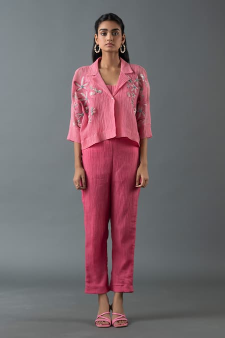 Oja Floral Embroidered Jacket & Pant Set 