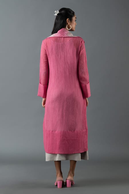 Shop Oja Pink Cotton Sequins, Embroidery Collared Hand Jacket With Dress at Aza Fashions Shop_Oja_Pink Cotton Sequins, Embroidery Collared Hand Jacket With Dress _at_Aza_Fashions