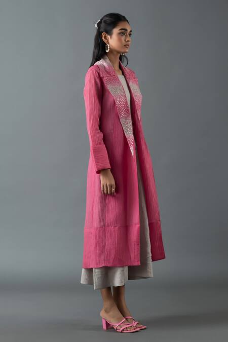 Buy Oja Pink Cotton Sequins, Embroidery Collared Hand Jacket With Dress Online at Aza Fashions Buy_Oja_Pink Cotton Sequins, Embroidery Collared Hand Jacket With Dress _Online_at_Aza_Fashions