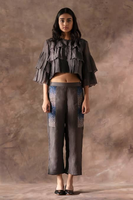 Oja Ruffled Jacket With Embroidered Pant 