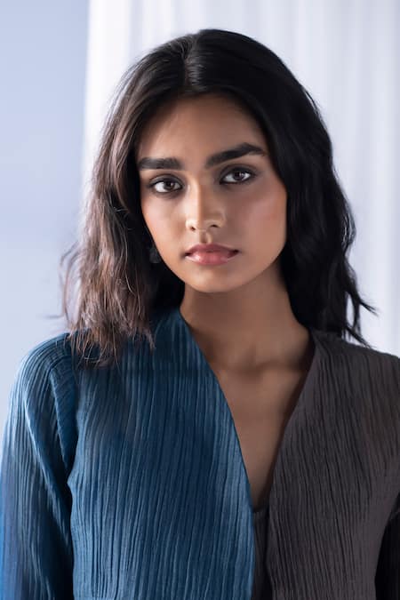 Buy_Oja_Grey Cotton Sequins, Embroidery V-neck Color Block Floral Jumpsuit With Jacket _Online_at_Aza_Fashions