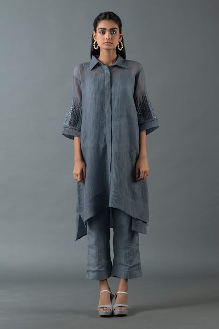 Oja Placement Embroidered Tunic & Pant Set 