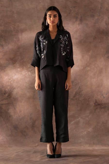 Oja Flower Embroidered Jacket & Pant Set 