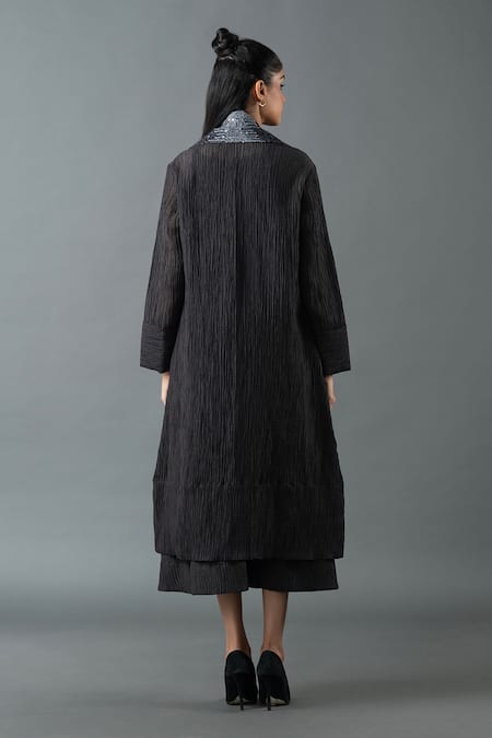 Shop Oja Black Cotton Sequins Collared, Round Placement Embroidered Jacket And Dress Set at Aza Fashions Shop_Oja_Black Cotton Sequins Collared, Round Placement Embroidered Jacket And Dress Set _at_Aza_Fashions