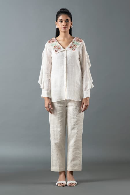 Oja Blossom Bead Embroidered Shirt With Pant 