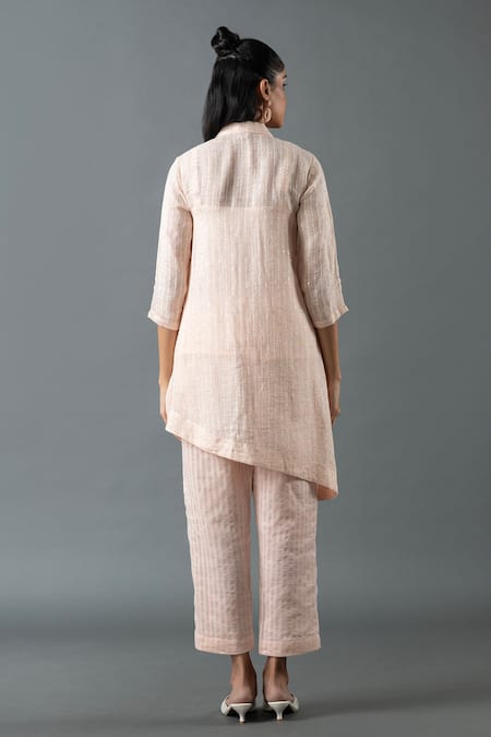 Oja Embroidered Asymmetric Shirt Tunic With Pant 