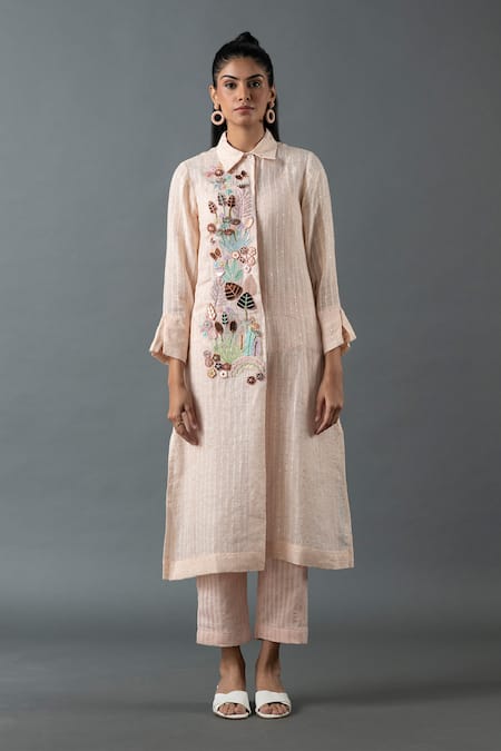 Oja Bead Thread Embroidered Tunic With Pant 