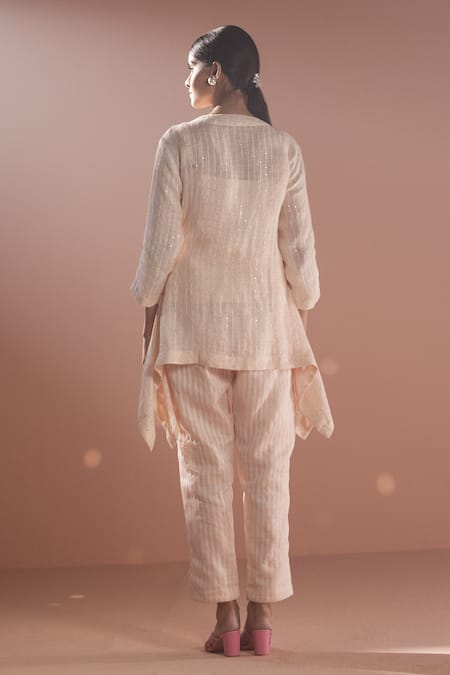 Oja Floral Thread Embroidered Jacket Pant Set 