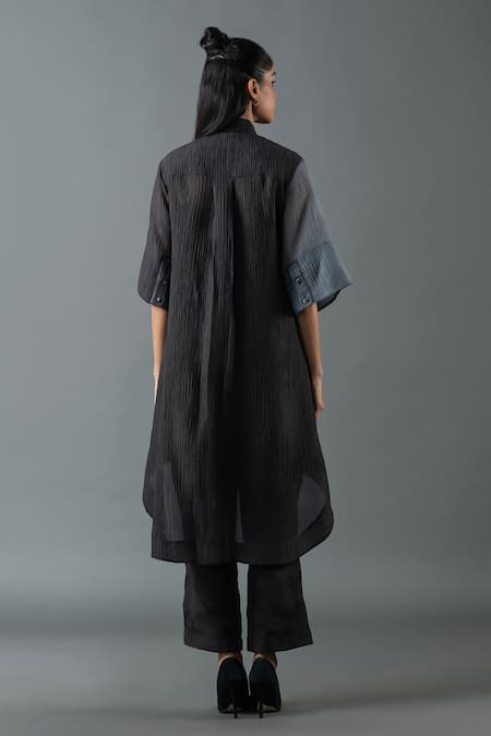 Oja Embroidered Colour Block High-Low Tunic With Pant 