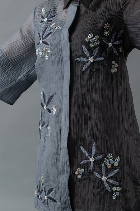 Buy_Oja_Black Japanese Quash Embroidered Thread Tunic Colour Block High-low With Pant _Online_at_Aza_Fashions