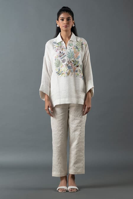 Oja Floral Embroidered Shirt & Pant Set 