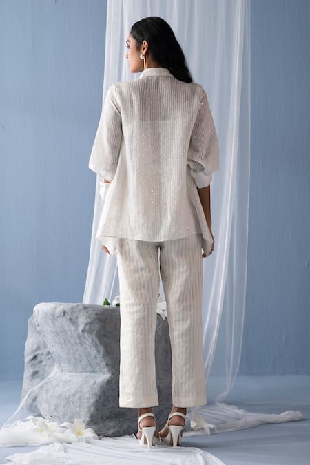 Oja Floral Embroidered Draped Shirt & Pant Set 