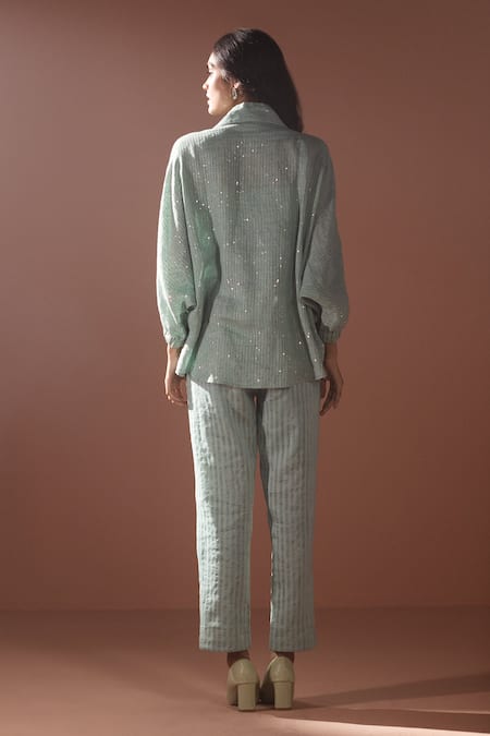 Oja Mirror Placket Embroidered Top & Pant Set 