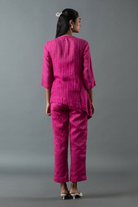 Oja Asymmetric Embroidered Shirt & Pant Set 