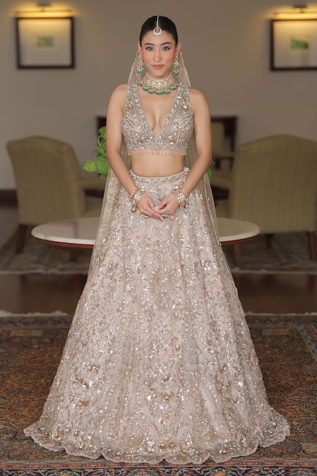 mehar Sequin & Pearl Bridal Embroidered Lehenga Set 