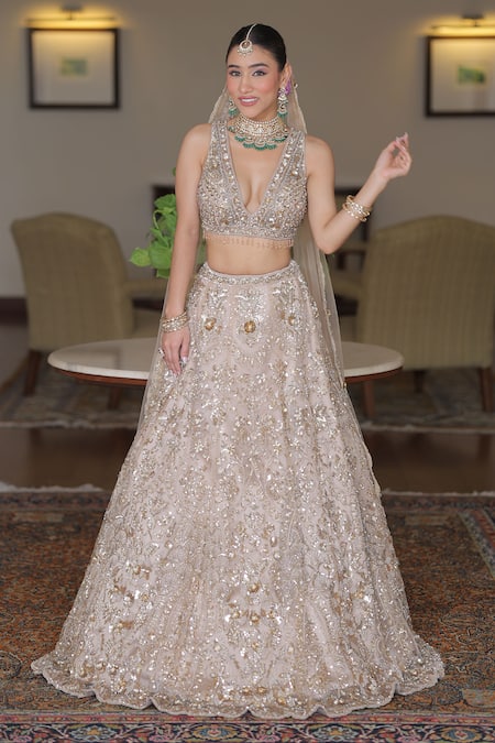 Mehar Sequin & Pearl Bridal Embroidered Lehenga Set 