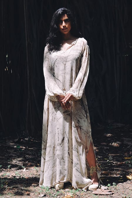 Jasmine Bains Eucalyptus Print Maxi Dress 