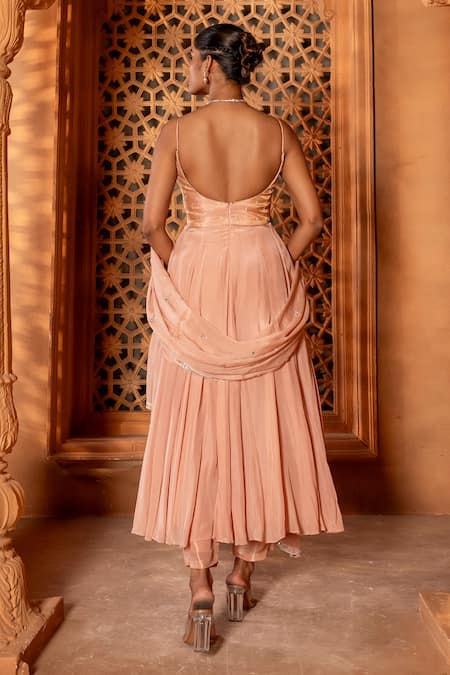 Shop Enamour By Radha Pink Linen, Silk, Chiffon Mirrors, Sequins, Floral Embroidered Anarkali Pant Set at Aza Fashions Shop_Enamour By Radha_Pink Linen, Silk, Chiffon Mirrors, Sequins, Floral Embroidered Anarkali Pant Set _at_Aza_Fashions