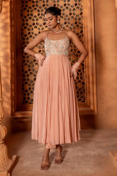 Enamour By Radha Pink Linen, Silk, Chiffon Mirrors, Sequins, Floral Embroidered Anarkali Pant Set Online at Aza Fashions Enamour By Radha_Pink Linen, Silk, Chiffon Mirrors, Sequins, Floral Embroidered Anarkali Pant Set _Online_at_Aza_Fashions