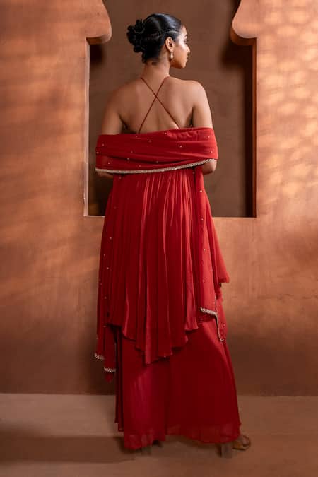 Shop Enamour By Radha Orange Linen, Silk, Chiffon Zardozi Embroidered In-cut Anarkali Pant Set at Aza Fashions Shop_Enamour By Radha_Orange Linen, Silk, Chiffon Zardozi Embroidered In-cut Anarkali Pant Set _at_Aza_Fashions