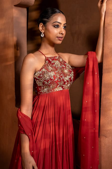 Shop Enamour By Radha Orange Linen, Silk, Chiffon Zardozi Embroidered In-cut Anarkali Pant Set Online at Aza Fashions Shop_Enamour By Radha_Orange Linen, Silk, Chiffon Zardozi Embroidered In-cut Anarkali Pant Set _Online_at_Aza_Fashions