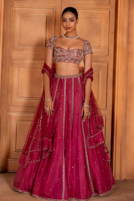 Enamour By Radha Pink Organza, Net, Silk Pearls, Sequins, Beads Zardozi Embroidered Lehenga Set Online at Aza Fashions Enamour By Radha_Pink Organza, Net, Silk Pearls, Sequins, Beads Zardozi Embroidered Lehenga Set _Online_at_Aza_Fashions