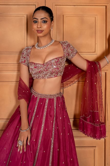 Shop Enamour By Radha Pink Organza, Net, Silk Pearls, Sequins, Beads Zardozi Embroidered Lehenga Set Online at Aza Fashions Shop_Enamour By Radha_Pink Organza, Net, Silk Pearls, Sequins, Beads Zardozi Embroidered Lehenga Set _Online_at_Aza_Fashions
