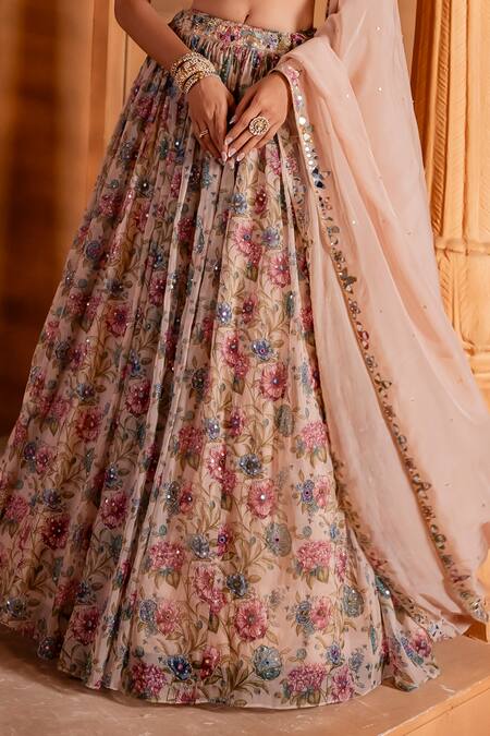 Buy Enamour By Radha Multi Color Organza, Silk Sequins, Embroidery, Floral Garden Print Lehenga Set Online at Aza Fashions Buy_Enamour By Radha_Multi Color Organza, Silk Sequins, Embroidery, Floral Garden Print Lehenga Set _Online_at_Aza_Fashions