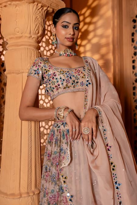 Shop Enamour By Radha Multi Color Organza, Silk Sequins, Embroidery, Floral Garden Print Lehenga Set Online at Aza Fashions Shop_Enamour By Radha_Multi Color Organza, Silk Sequins, Embroidery, Floral Garden Print Lehenga Set _Online_at_Aza_Fashions