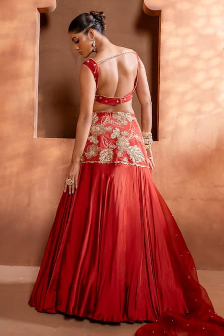 Shop Enamour By Radha Orange Organza, Bamboo, Silk Zari, Floral Embroidered Mermaid Lehenga Set at Aza Fashions Shop_Enamour By Radha_Orange Organza, Bamboo, Silk Zari, Floral Embroidered Mermaid Lehenga Set _at_Aza_Fashions