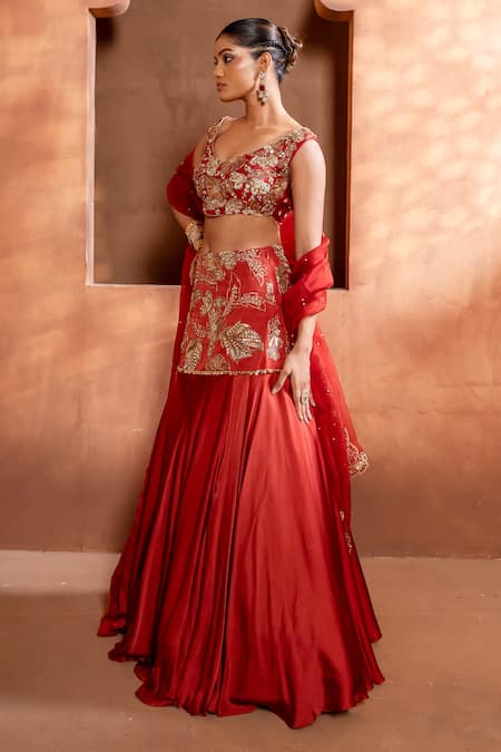 Buy Enamour By Radha Orange Organza, Bamboo, Silk Zari, Floral Embroidered Mermaid Lehenga Set Online at Aza Fashions Buy_Enamour By Radha_Orange Organza, Bamboo, Silk Zari, Floral Embroidered Mermaid Lehenga Set _Online_at_Aza_Fashions
