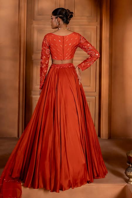 Shop Enamour By Radha Orange Organza, Silk Tassels, Sequins, Beads Zari Embroidered Flared Lehenga Set at Aza Fashions Shop_Enamour By Radha_Orange Organza, Silk Tassels, Sequins, Beads Zari Embroidered Flared Lehenga Set _at_Aza_Fashions