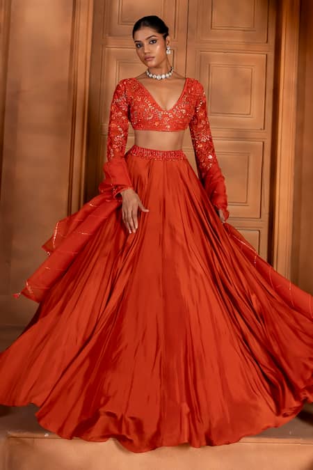 Shop Enamour By Radha Orange Organza, Silk Tassels, Sequins, Beads Zari Embroidered Flared Lehenga Set Online at Aza Fashions Shop_Enamour By Radha_Orange Organza, Silk Tassels, Sequins, Beads Zari Embroidered Flared Lehenga Set _Online_at_Aza_Fashions