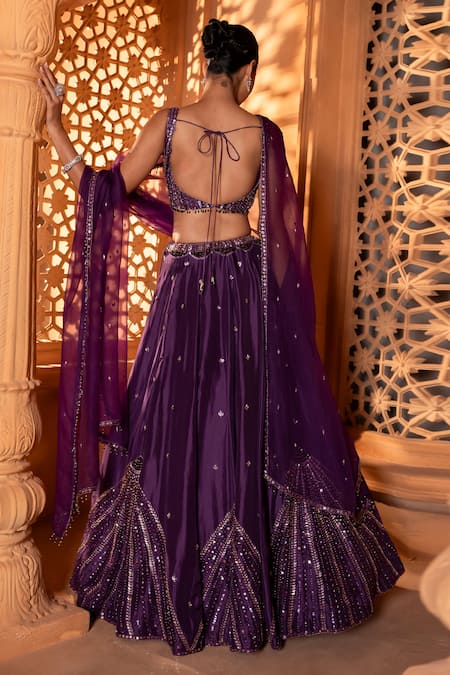 Shop Enamour By Radha Purple Organza, Silk Sequins, Beads, Glass Embroidered Lehenga And Blouse Set at Aza Fashions Shop_Enamour By Radha_Purple Organza, Silk Sequins, Beads, Glass Embroidered Lehenga And Blouse Set _at_Aza_Fashions