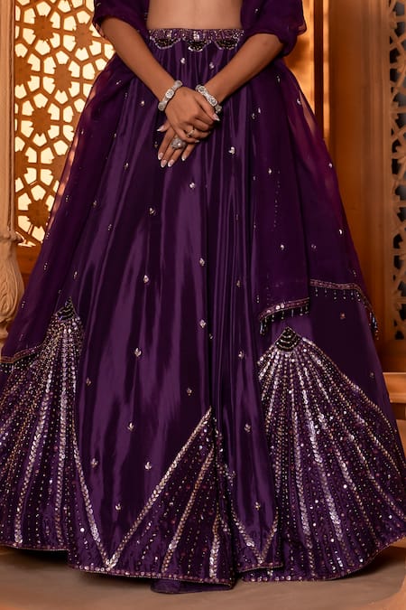 Enamour By Radha Purple Organza, Silk Sequins, Beads, Glass Embroidered Lehenga And Blouse Set Online at Aza Fashions Enamour By Radha_Purple Organza, Silk Sequins, Beads, Glass Embroidered Lehenga And Blouse Set _Online_at_Aza_Fashions