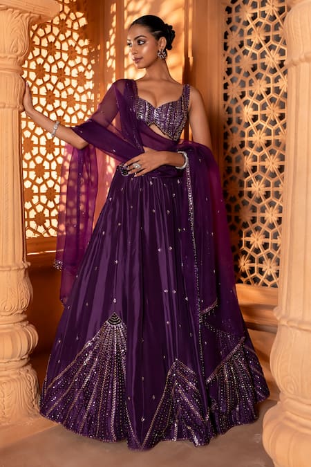Shop Enamour By Radha Purple Organza, Silk Sequins, Beads, Glass Embroidered Lehenga And Blouse Set Online at Aza Fashions Shop_Enamour By Radha_Purple Organza, Silk Sequins, Beads, Glass Embroidered Lehenga And Blouse Set _Online_at_Aza_Fashions