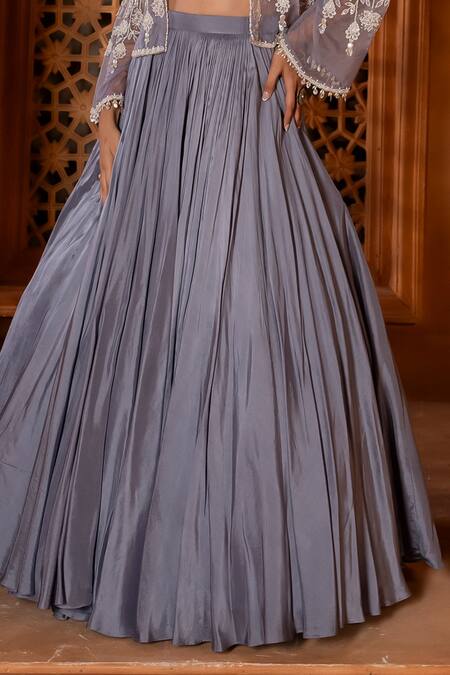 Shop Enamour By Radha Blue Organza, Silk Pearls, Sequins, Floral Embroidered Pleated Lehenga Set Online at Aza Fashions Shop_Enamour By Radha_Blue Organza, Silk Pearls, Sequins, Floral Embroidered Pleated Lehenga Set _Online_at_Aza_Fashions