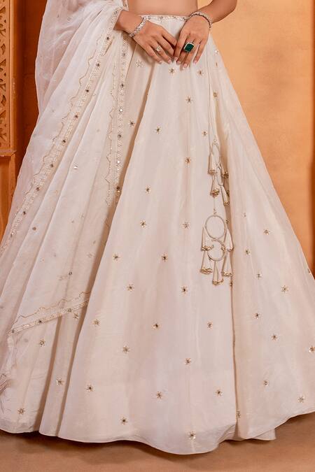 Enamour By Radha Ivory Silk, Organza Sequins, Zari Plunge Zardosi Embroidered Flared Lehenga Set Online at Aza Fashions Enamour By Radha_Ivory Silk, Organza Sequins, Zari Plunge Zardosi Embroidered Flared Lehenga Set _Online_at_Aza_Fashions