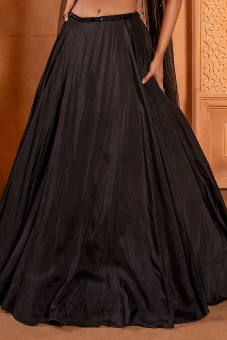 Enamour By Radha Black Net, Silk Pearls, Sequins, Beads Plunge Embroidered Flared Lehenga Set Online at Aza Fashions Enamour By Radha_Black Net, Silk Pearls, Sequins, Beads Plunge Embroidered Flared Lehenga Set _Online_at_Aza_Fashions