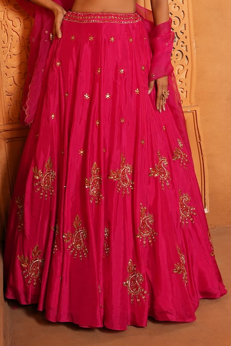 Enamour By Radha Pink Organza, Silk Zari, Mirrors, Beads Paisley Jaal Embroidered Lehenga Set Online at Aza Fashions Enamour By Radha_Pink Organza, Silk Zari, Mirrors, Beads Paisley Jaal Embroidered Lehenga Set _Online_at_Aza_Fashions