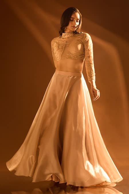 Samyukta Singhania Off White Net, Satin Sequins, Cut Work, Glass Embroidered Blouse Lehenga Set at Aza Fashions Samyukta Singhania_Off White Net, Satin Sequins, Cut Work, Glass Embroidered Blouse Lehenga Set _at_Aza_Fashions