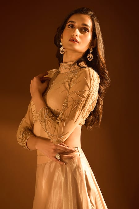 Buy Samyukta Singhania Off White Net, Satin Sequins, Cut Work, Glass Embroidered Blouse Lehenga Set Buy_Samyukta Singhania_Off White Net, Satin Sequins, Cut Work, Glass Embroidered Blouse Lehenga Set