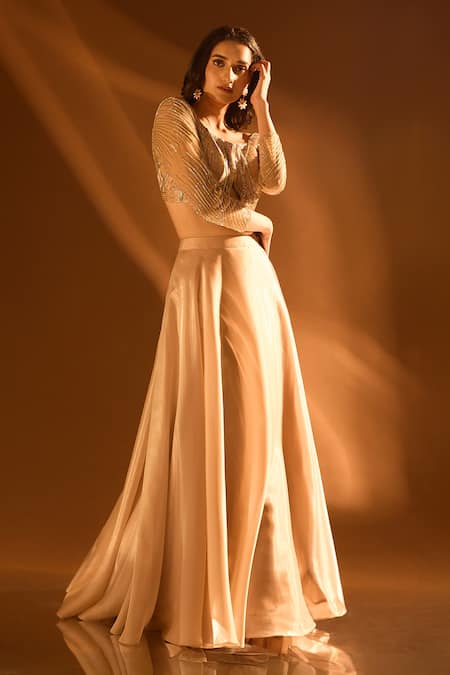 Samyukta Singhania Off White Net, Satin Sequins, Beads, Cut Work Embroidered Circular Lehenga Set at Aza Fashions Samyukta Singhania_Off White Net, Satin Sequins, Beads, Cut Work Embroidered Circular Lehenga Set _at_Aza_Fashions